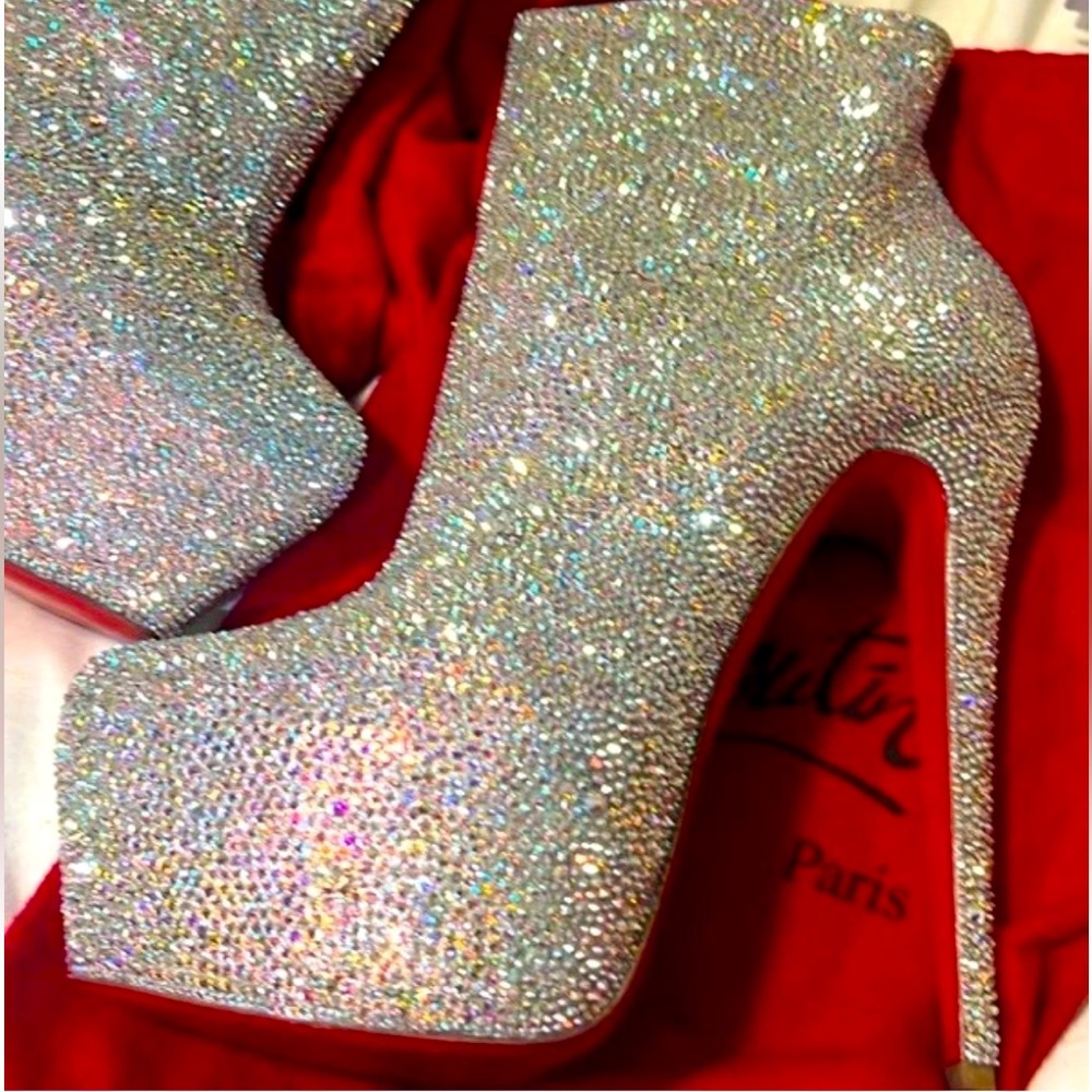 CHRISTIAN LOUBOUTIN CRYSTAL STRASS DAFFODIL PLATFORM BOOTY AURORA BOREALIS SZ 40
